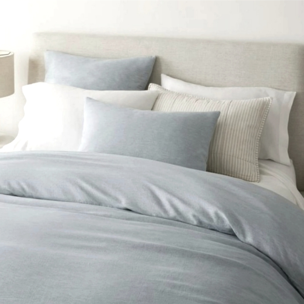 West Elm European 100% Flax Linen Duvet Cover & Shams, Queen Silver Mist Melange